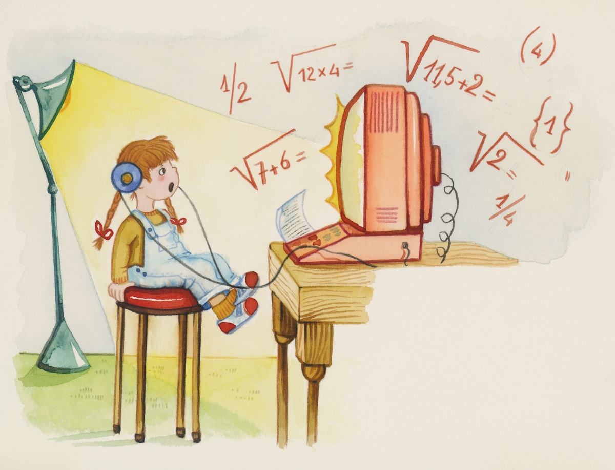 Studying and learning on computer children's illustration fear of numbers math equations arithmophobia numerophobia