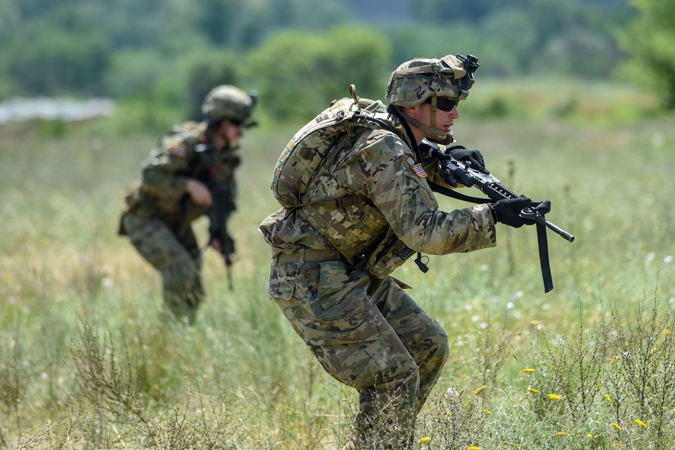 US soldiers take part in 'Decisive Strike' military exercise in their camp at the Training Support Centre Krivolak
