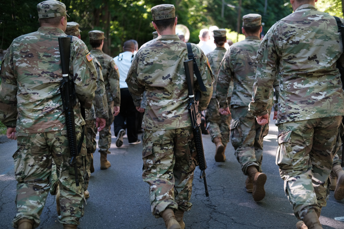 The United States Armed Forces march through town during the annual Memorial Day Parade 