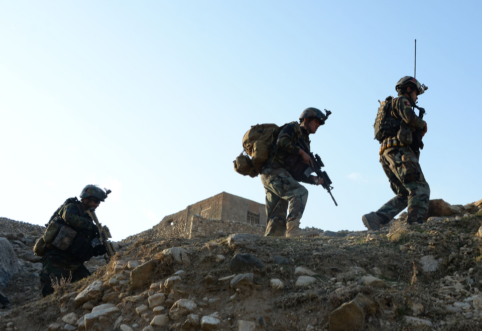 Afghan commandos forces patrol during ongoing US-Afghan military operation against Islamic State militants