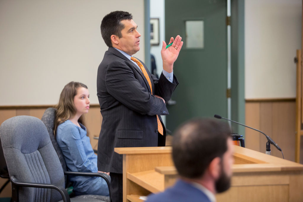 GettyImages-1141634626  Brian Landis' defense attorney Ted Dilworth speaks to Judge Charles Dow during a hearing 
