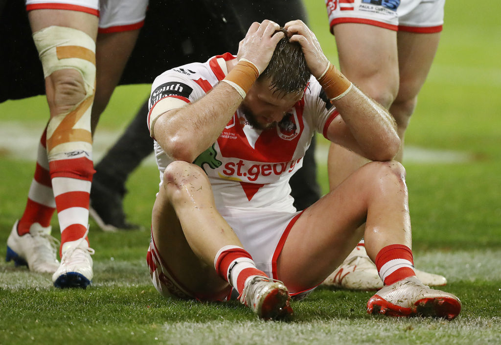 GettyImages-1160109493 Jacob Host of the Dragons looks dejected after defeat in the round 16 NRL match between the St George Illawarra Dragons and the Melbourne Storm