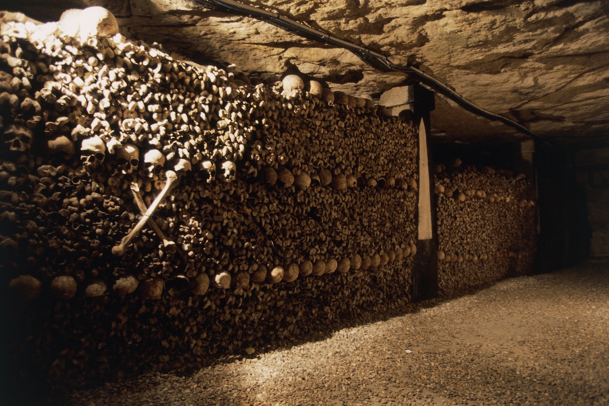 Ossuary in the catacombs of Paris, France