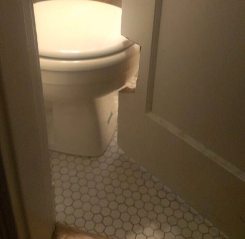 creating a hole in the door for the toilet 