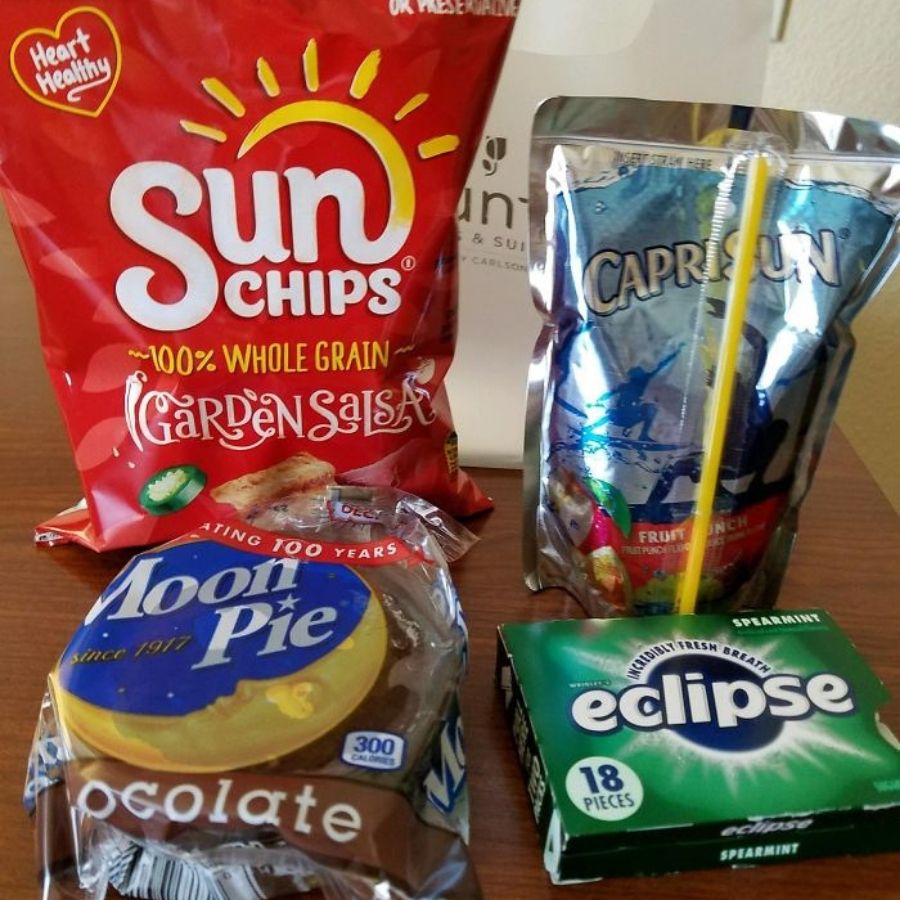 hotel room for solar eclipse with eclipse themed snacks