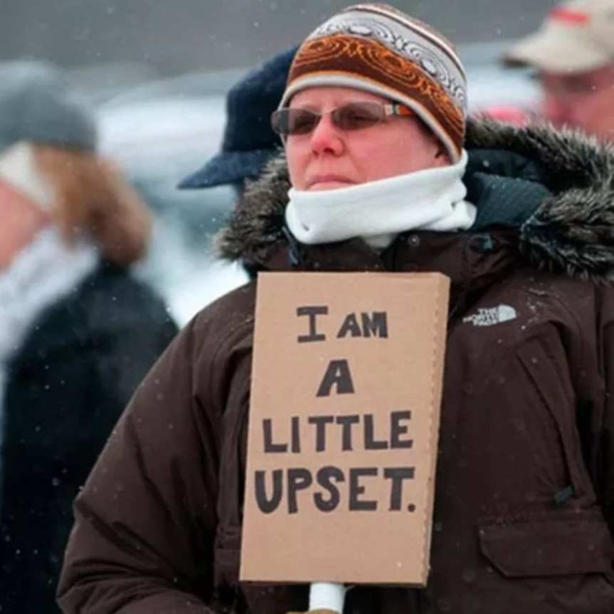 Protest sign reads: I am a little upset