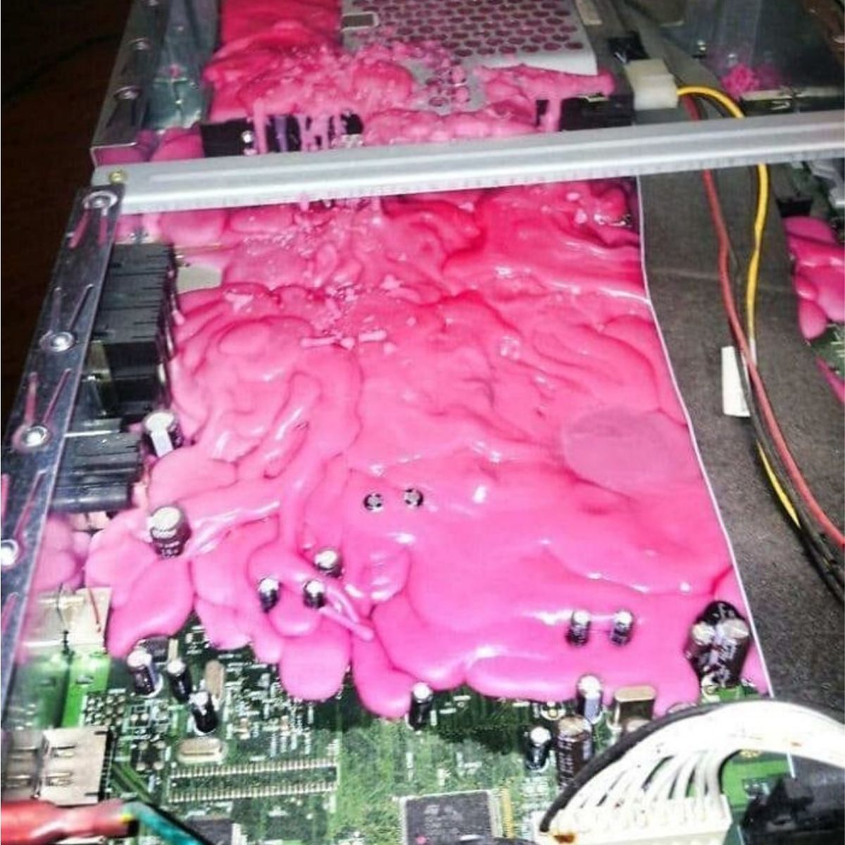 candle that melted in a computer