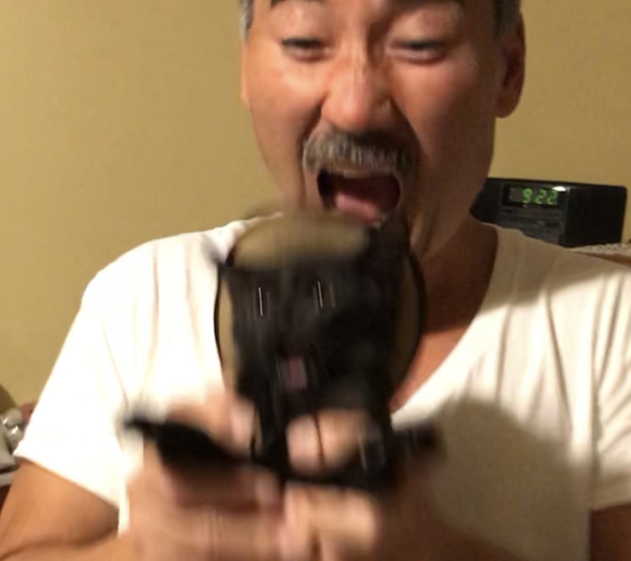 man and cat screaming together
