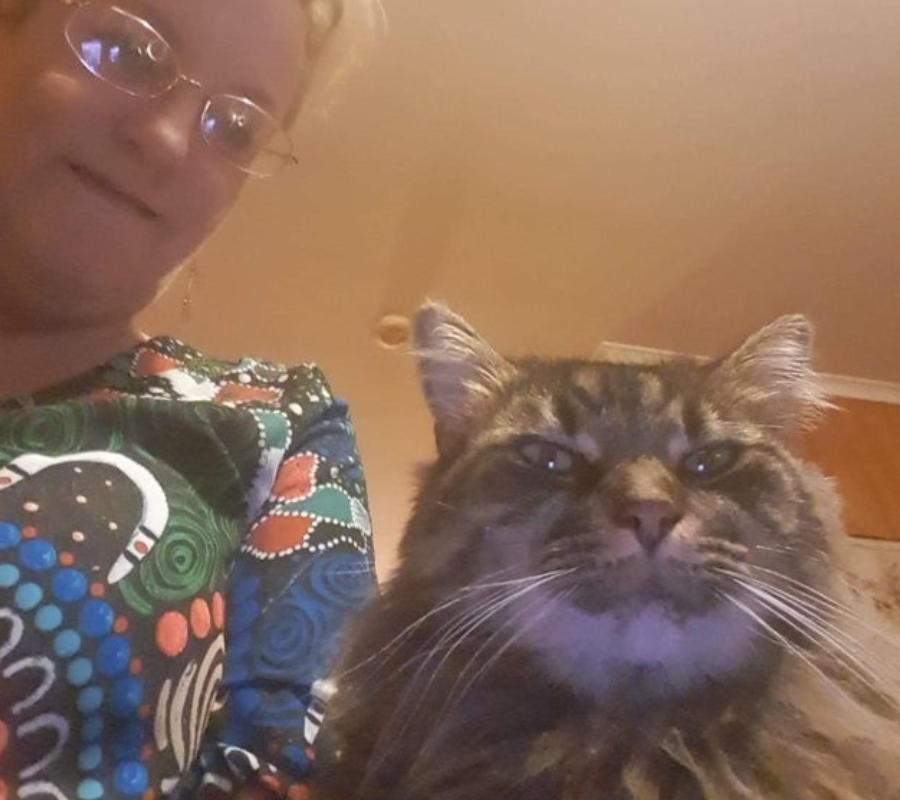 mom and cat hanging out together