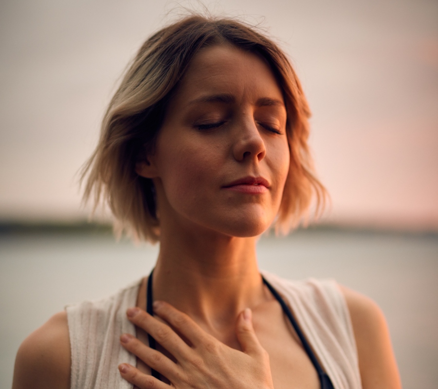 breathing deeply woman