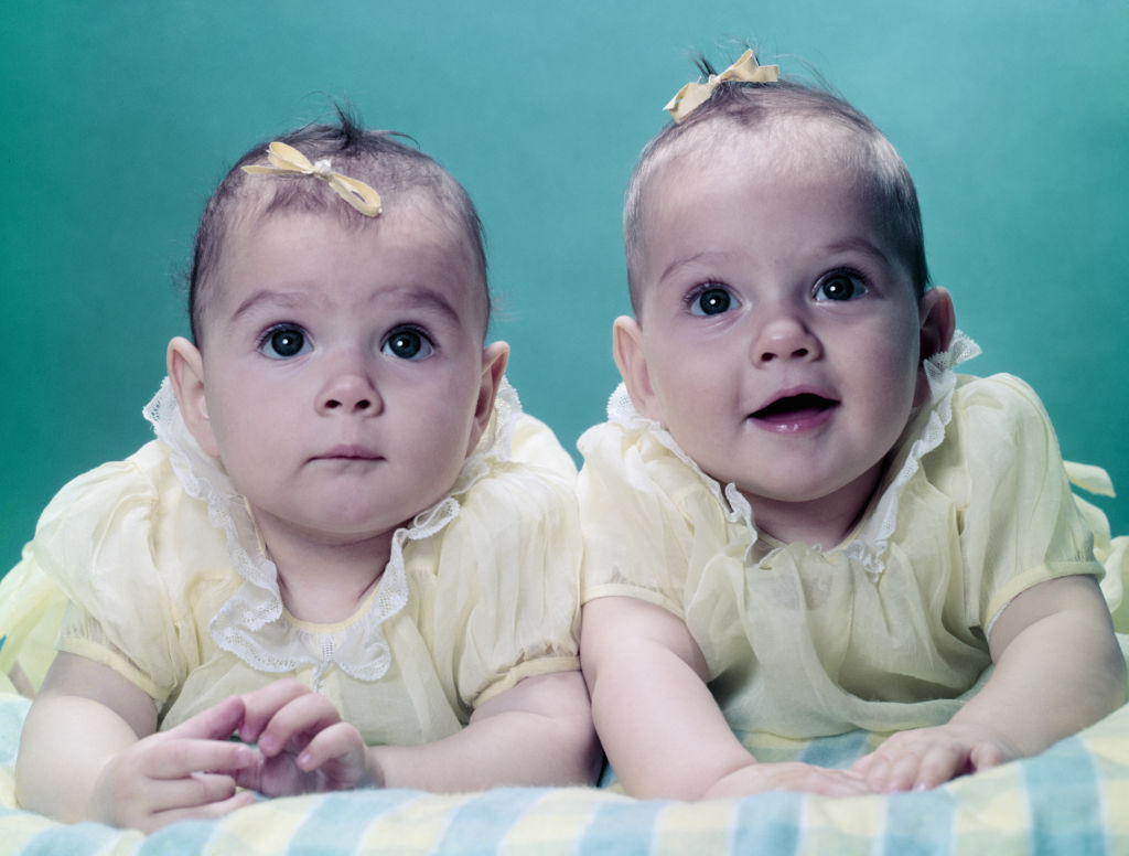 twin girls smiling at the camera