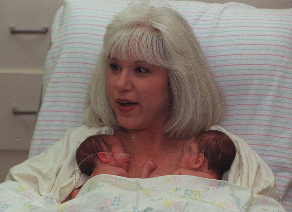 an older mom with her twins