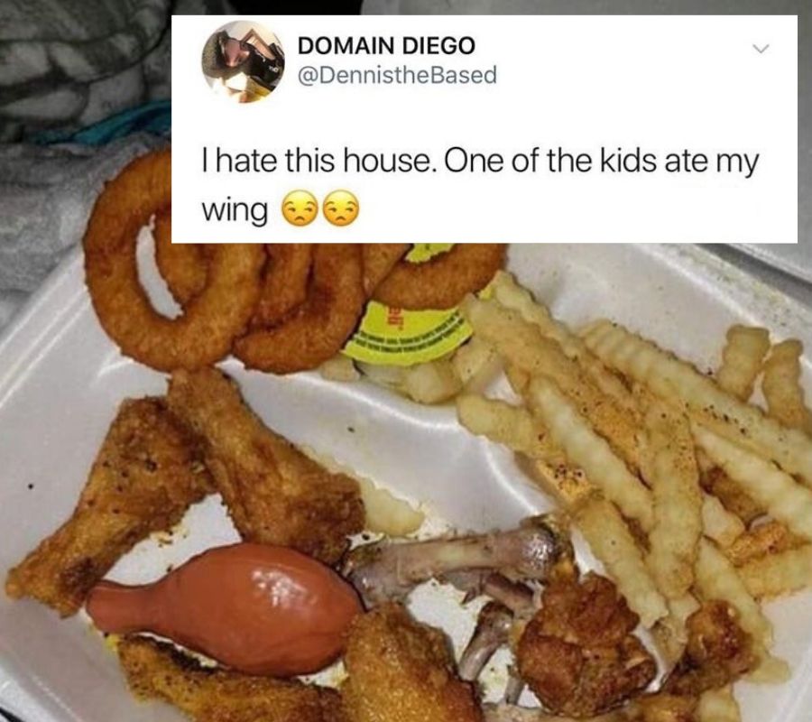 a tweet about someone eating a chicken wing