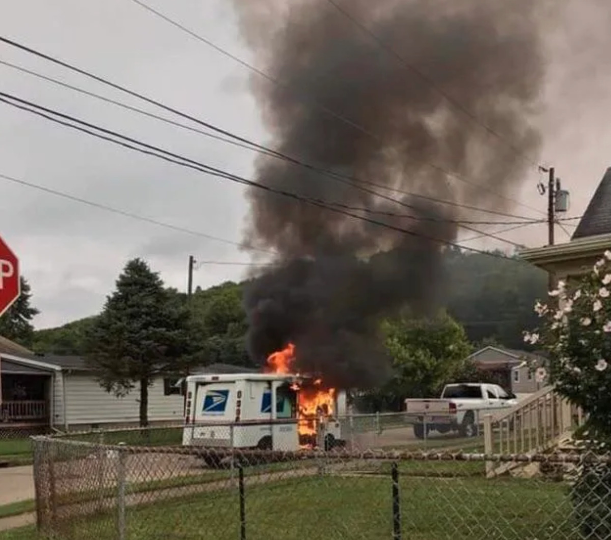 Postal truck on fire