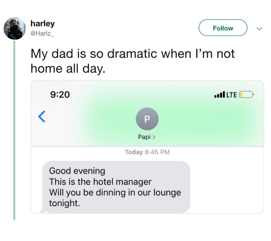 dad texts pretending to be a hotel manager