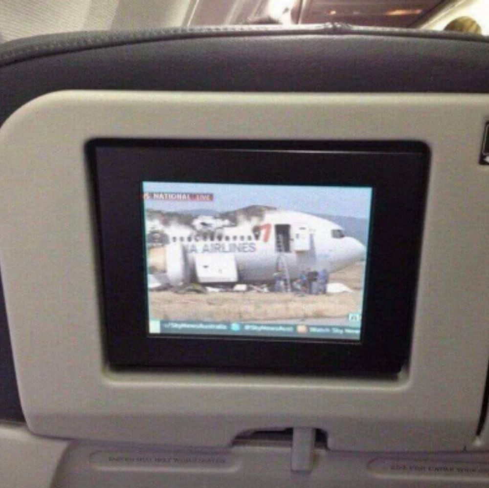 Person's screen on the airplane shows news of plane crash