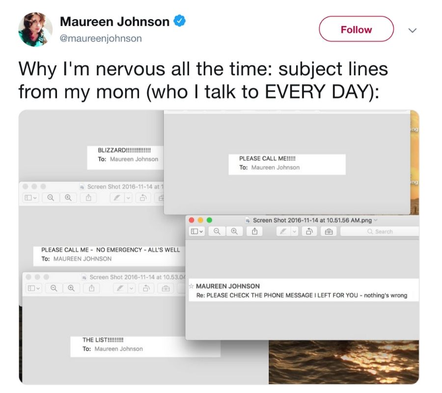 a tweet about a mom who sends dramatic emails