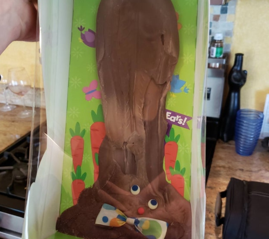a melted chocolate bunny