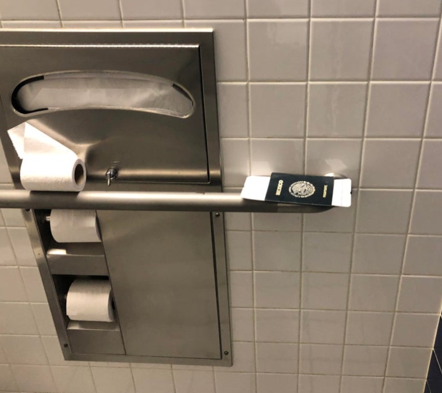 someone left their passport in the bathroom