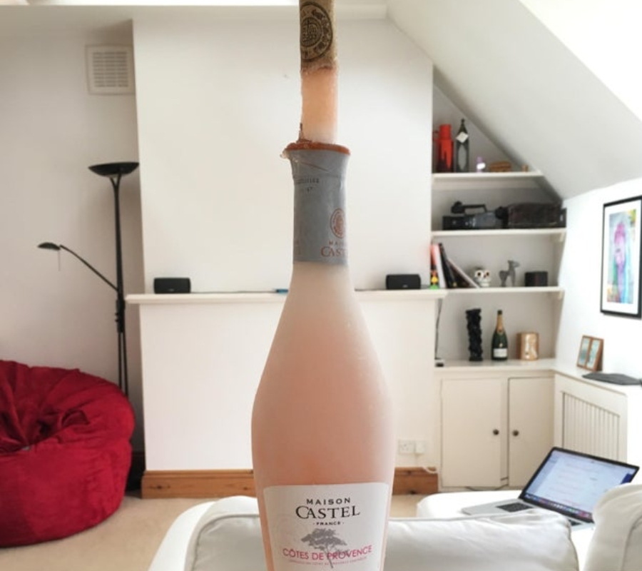 a bottle of wine expanded in the freezer