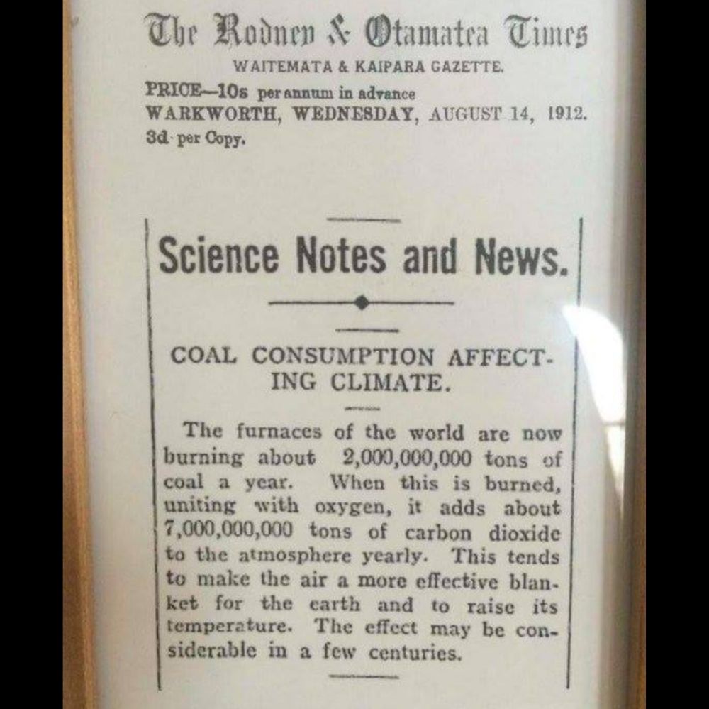 1912 newspaper headline says: coal consumption affecting climate