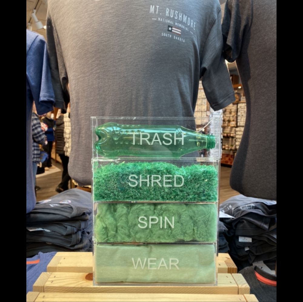 case shows process of turning plastic bottles into clothes