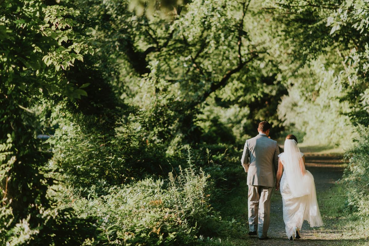 bride and groom walking together
