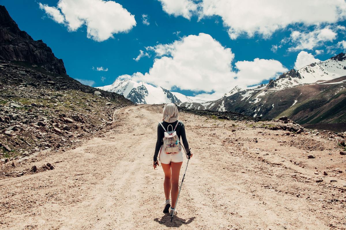 woman hiking in desert