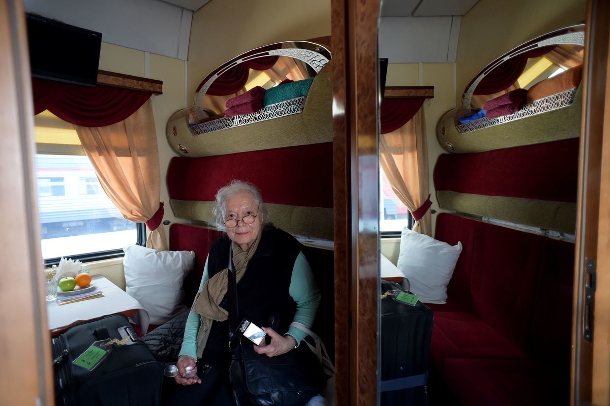 old lady on a train
