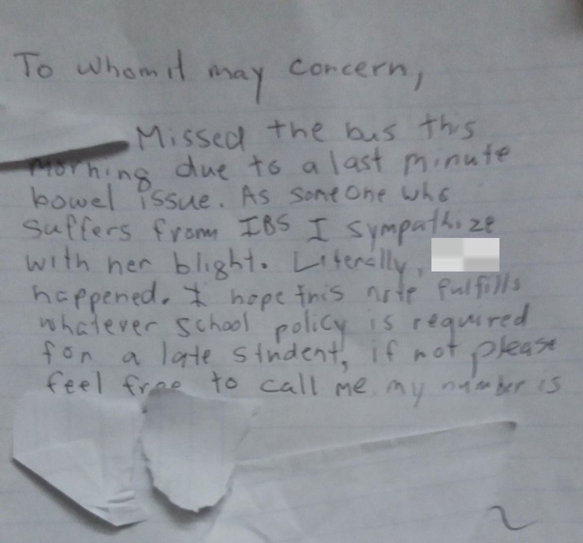 note sent to school