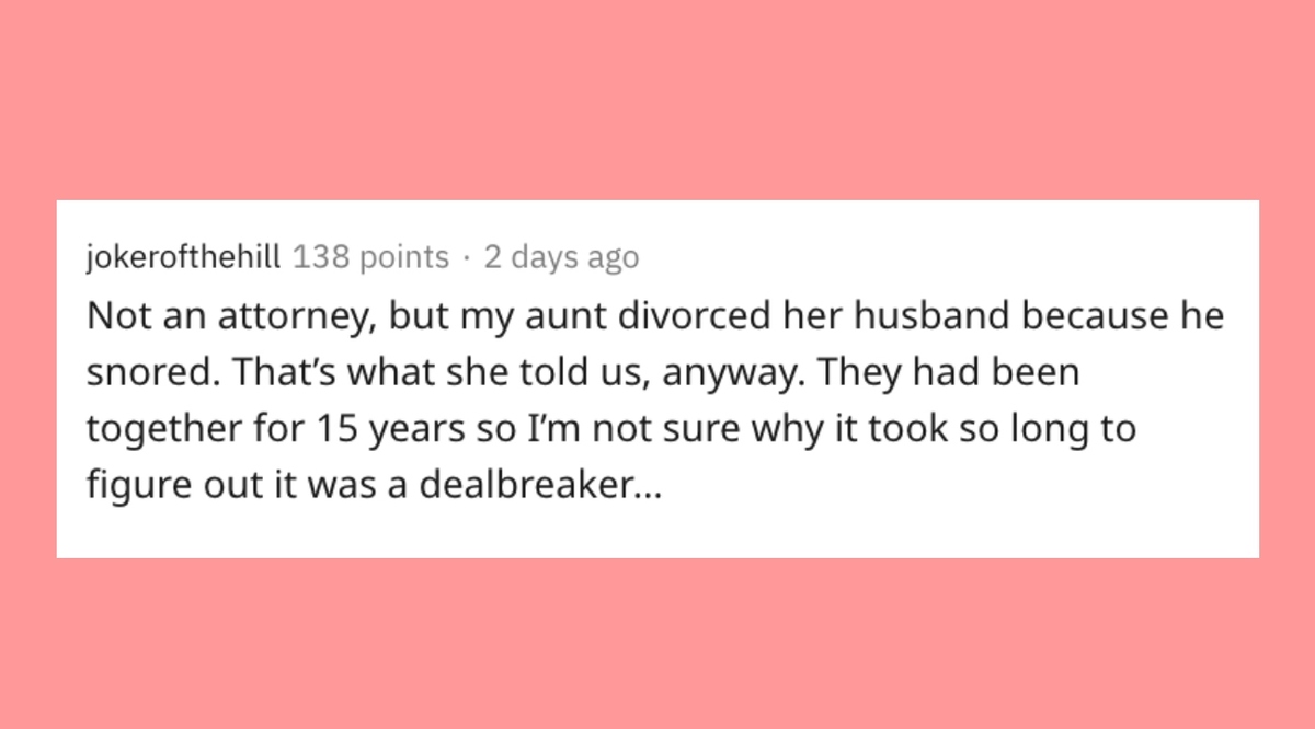 divorce because snoring