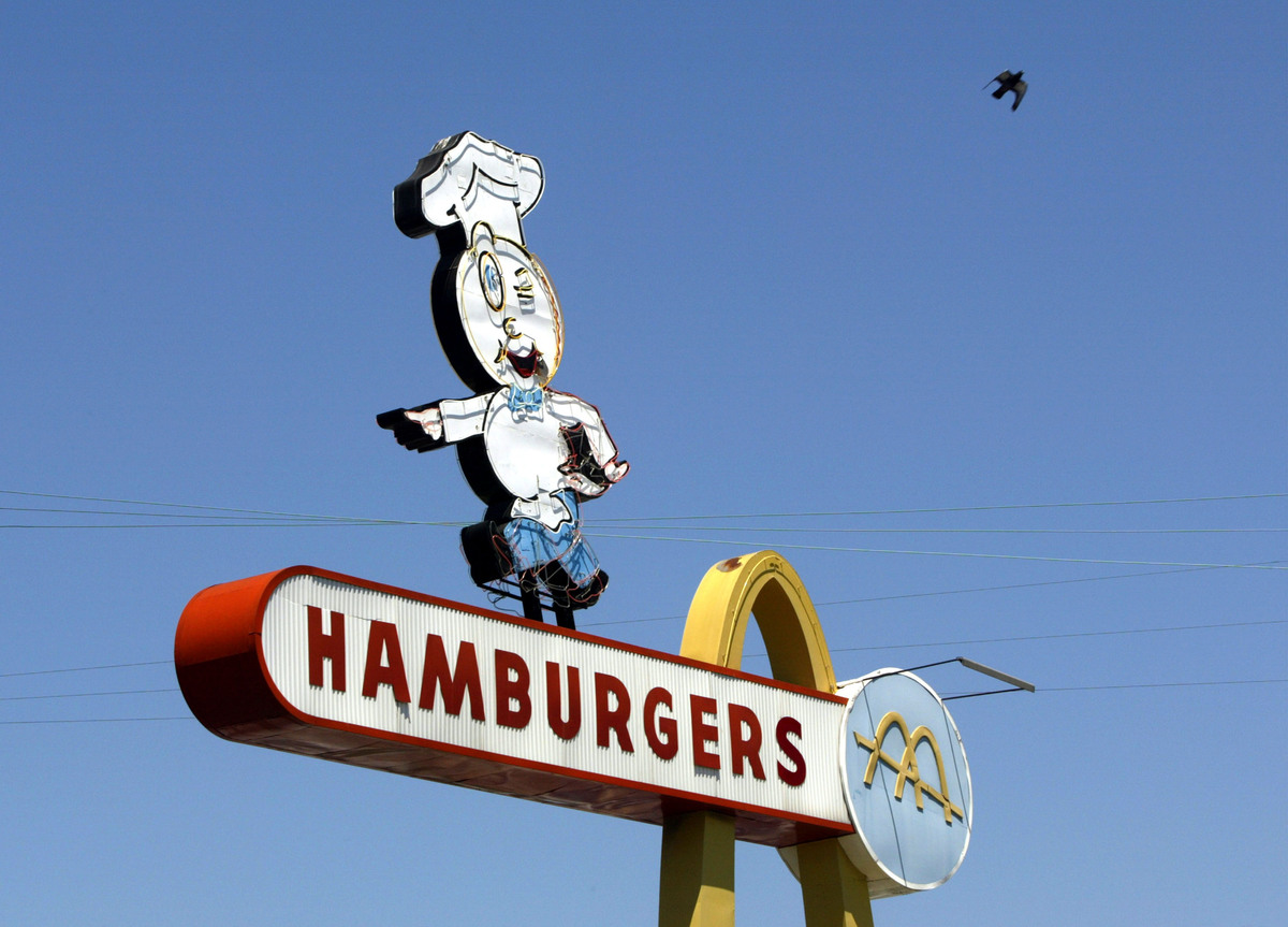 McDonald's mascot Speedee on sign in Downey, Cali