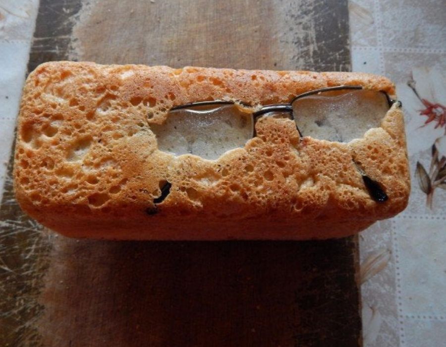 glasses baked into a loaf of bread