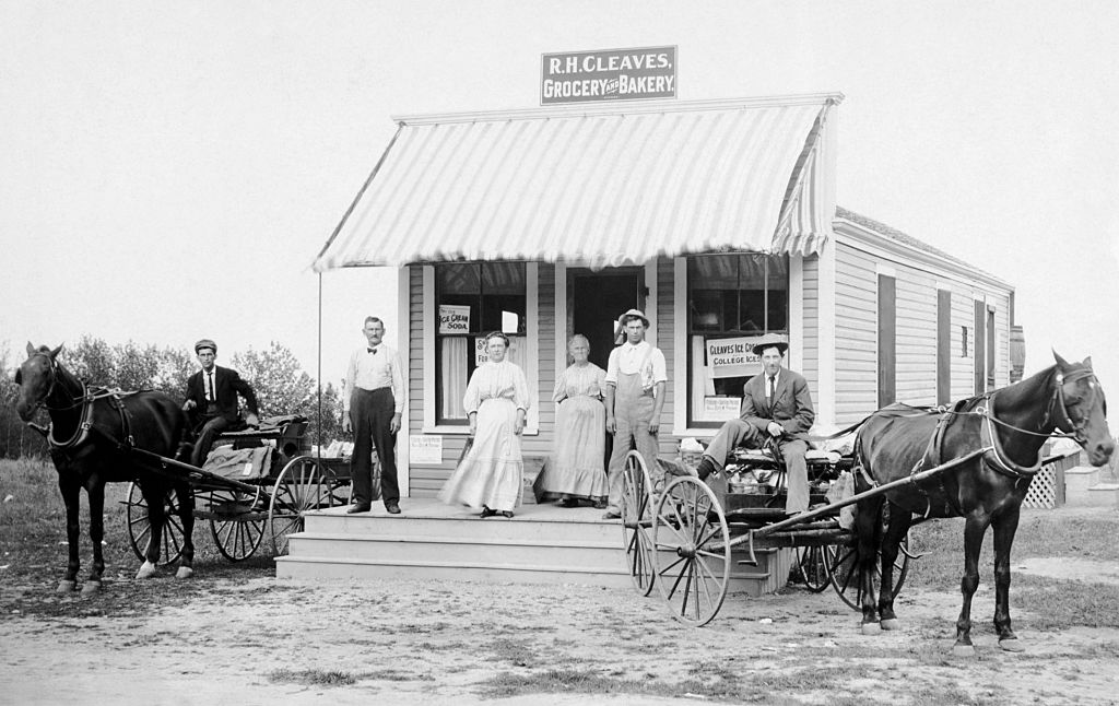 Family in front of store