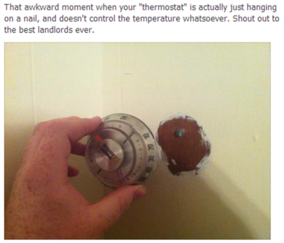 thermostat is knob not attached to anything hanging from a nail in the wall