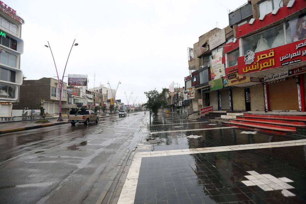 an empty street after the rain in Baghdad, Iraq