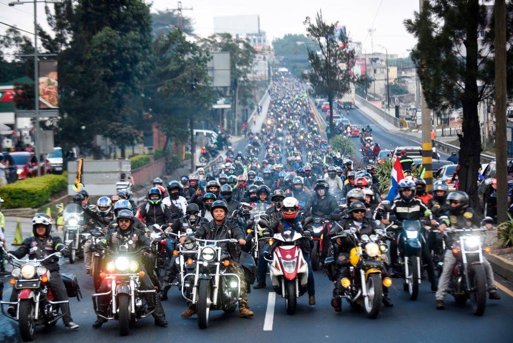 motorcyclists filling the streets in Guatemala City, Guatemala