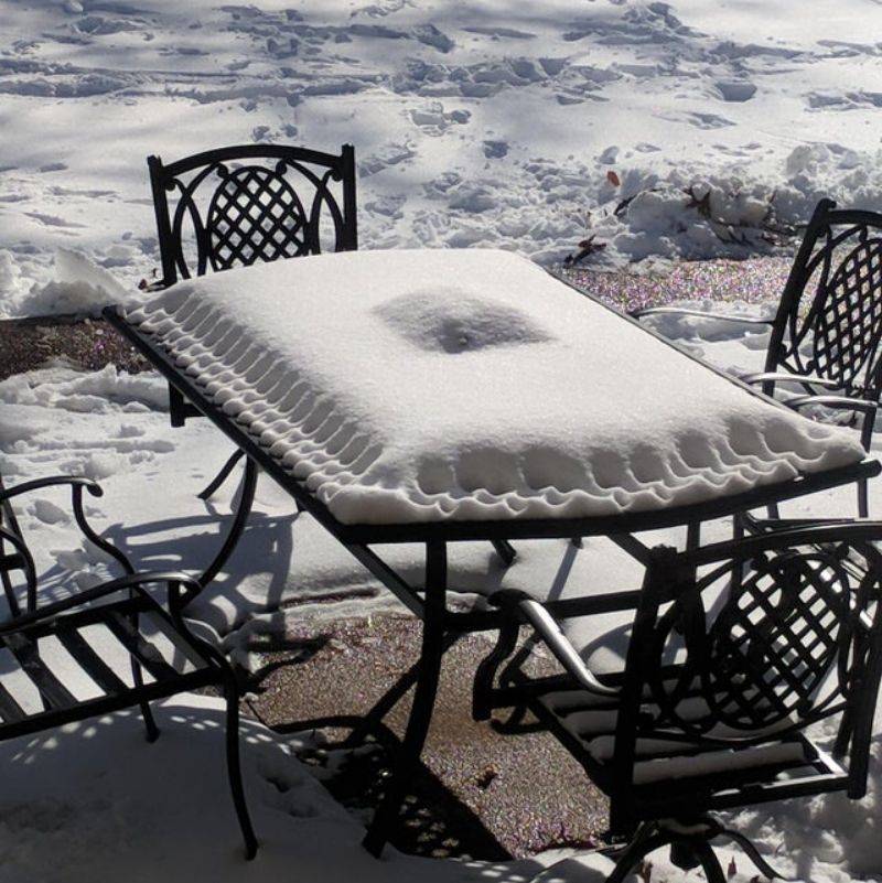 snow on a table looks like pasta