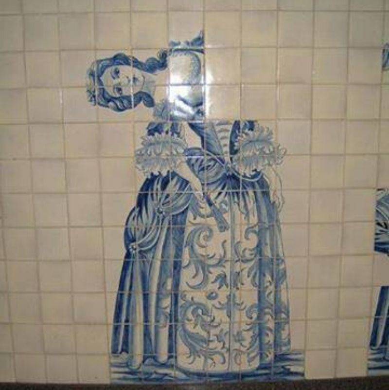 a painting of a woman's torso isn't lined up with her body