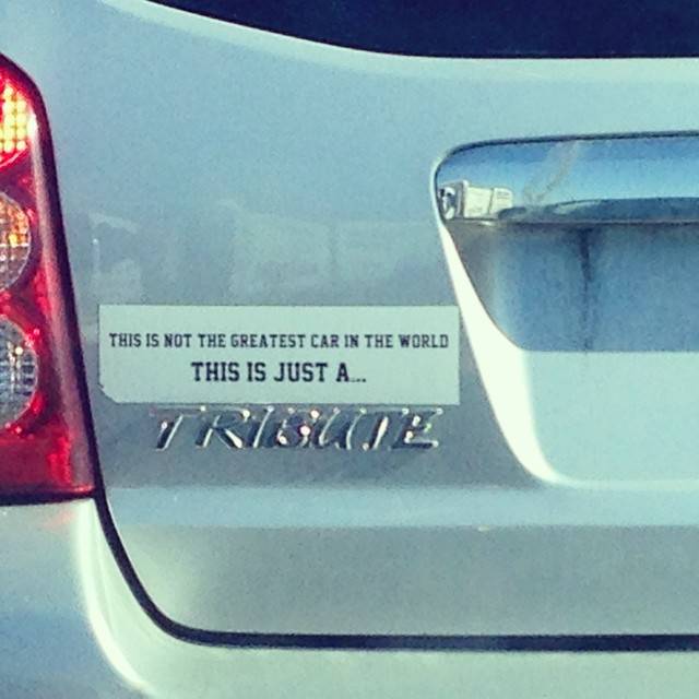 tribute pun bumper sticker on mazda
