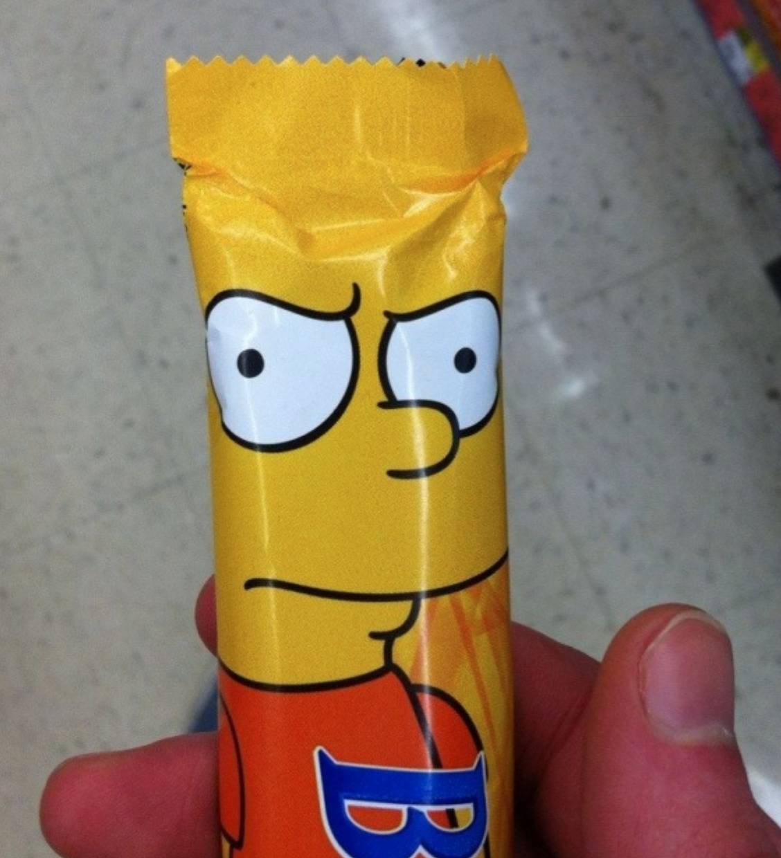 candy bar with bart simpson on it has jagged edges like his hair on the show
