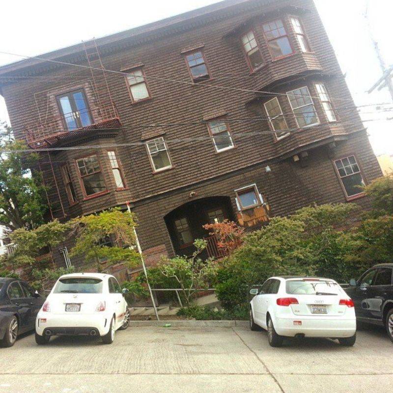 a house looks crooked because of the hills
