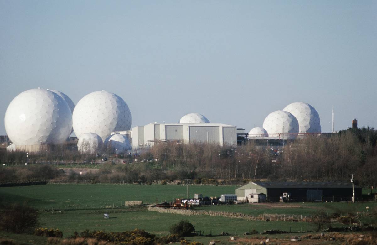 Enclosed listening radar domes at Menwith Hill