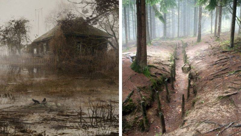abandoned house and old trench