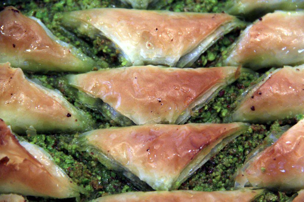 baklava filled with chopped walnuts and pistachios