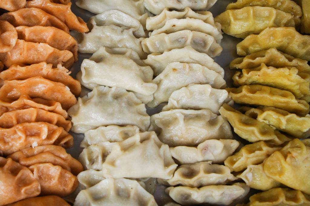 various flavors of pierogi dumplings displayed