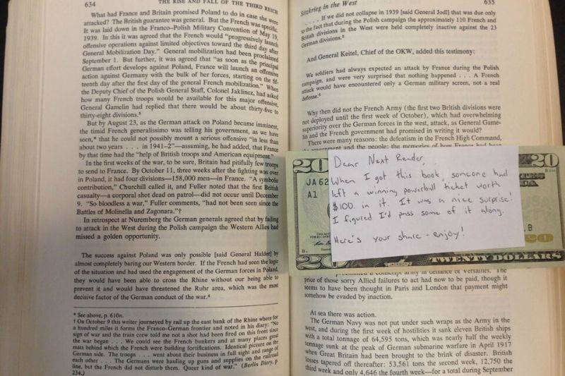 someone left a $20 bill in a book