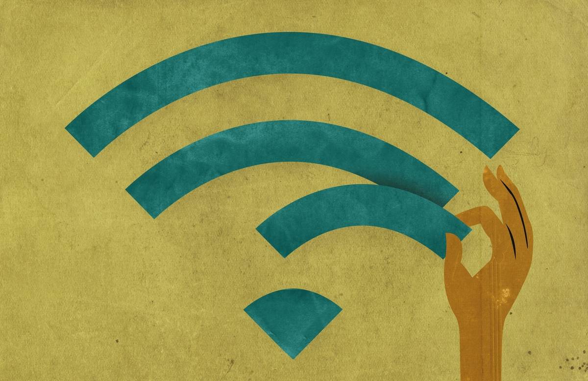 A hand stealing a bar of wi-fi access