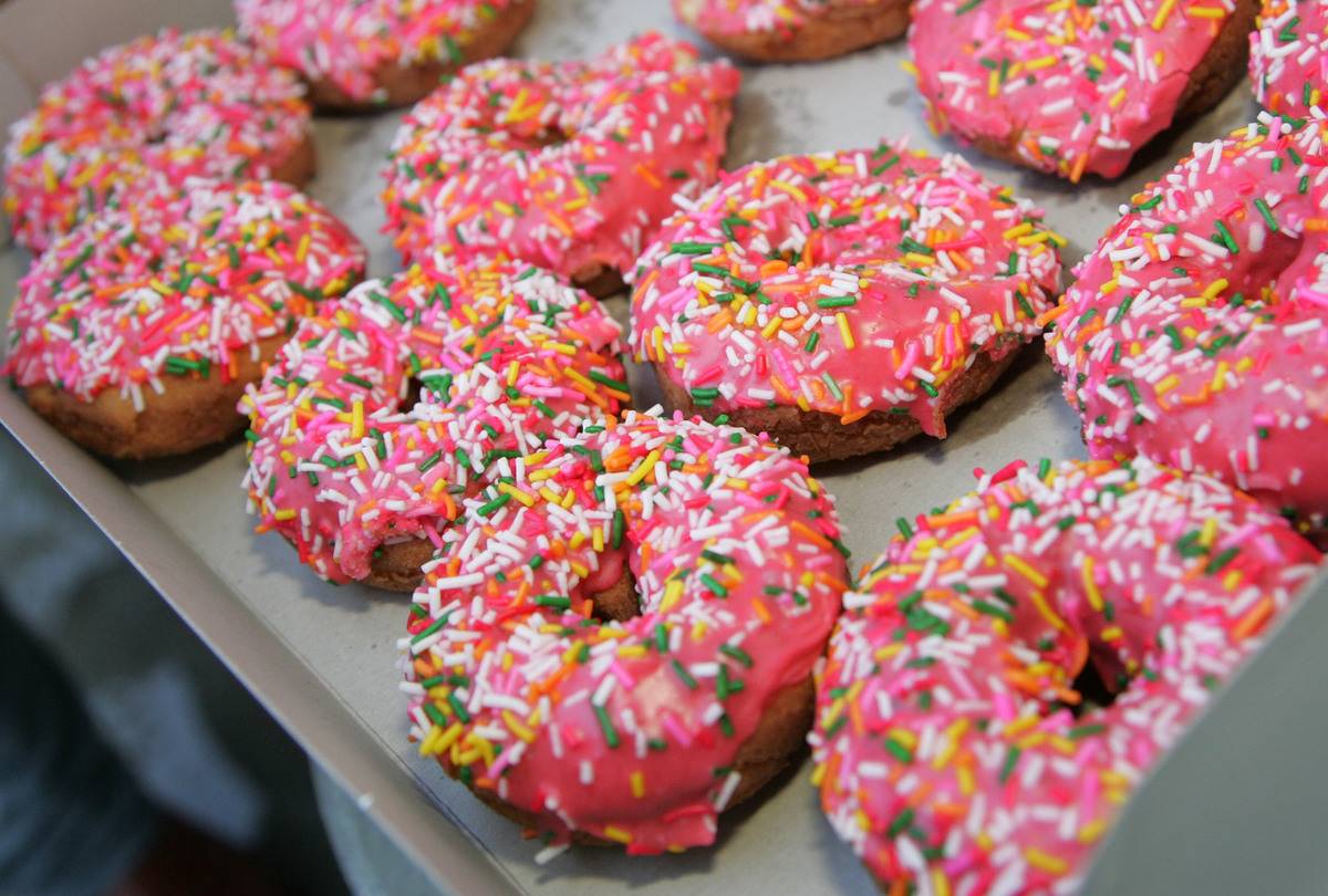 pink-frosted donuts