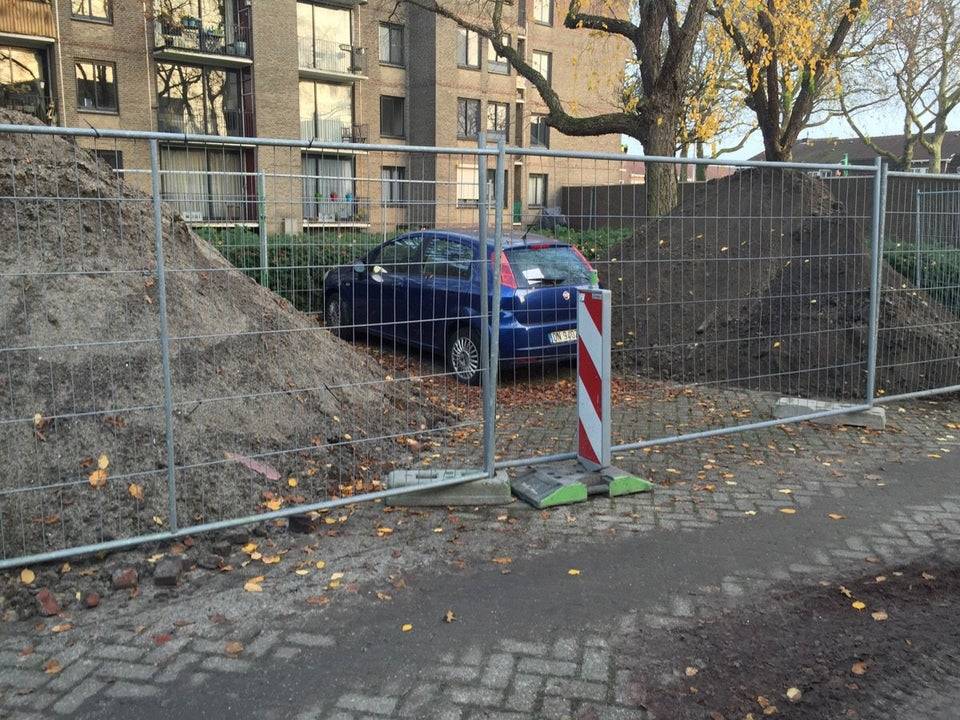 car blocked by construction after warning